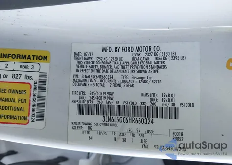 2017 Lincoln Mkz Black Label from USA, damaged, VIN 3LN6L5GC6HR660324